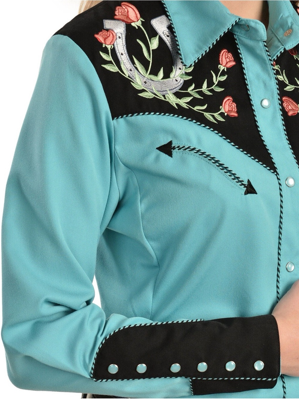 SCULLY WOMEN'S HORSESHOE EMBROIDERED RETRO WESTERN PEARL SNAP SHIRT XS NWOT - Picture 7 of 9